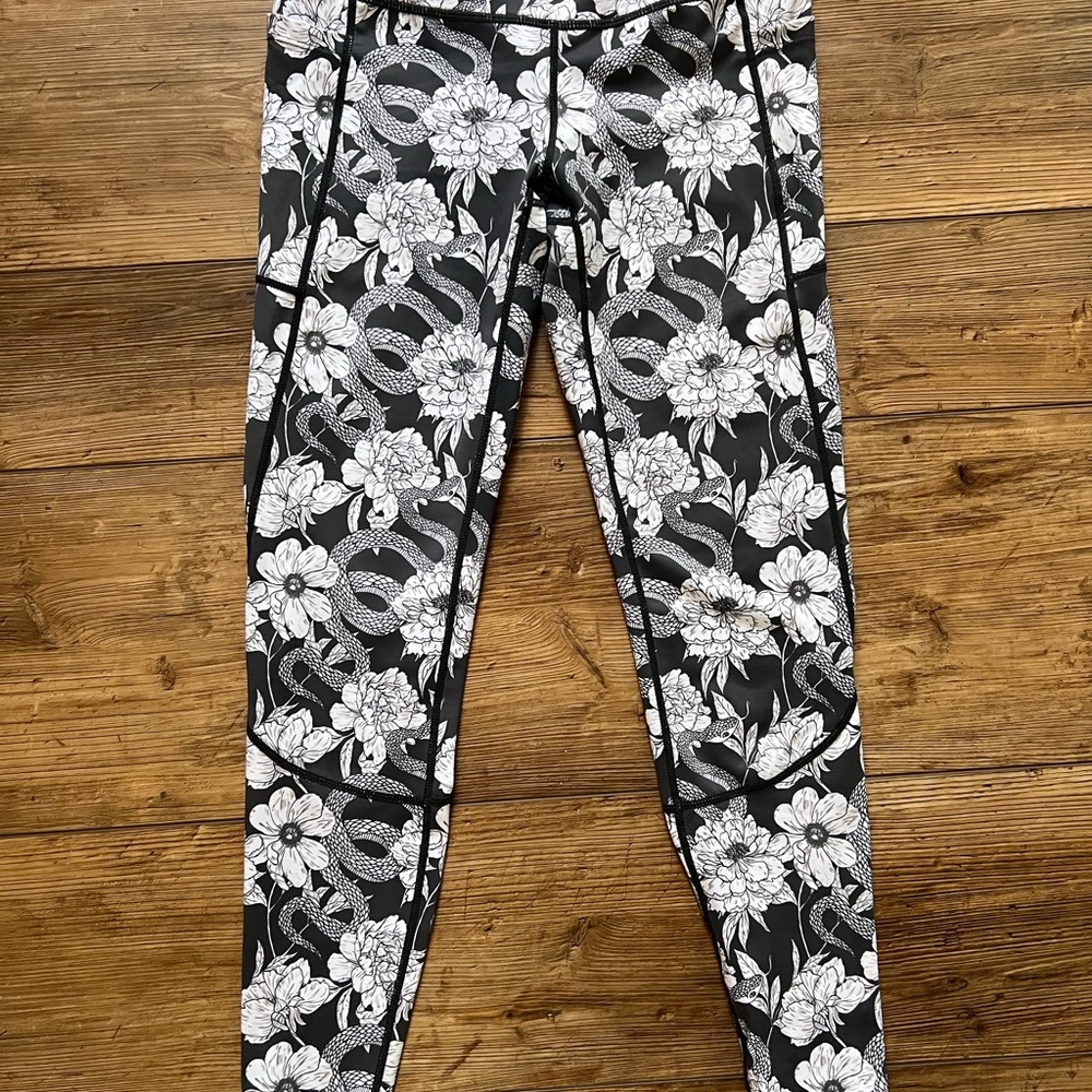Feed Me Fight Me Monochrome Floral and Snake Leggings